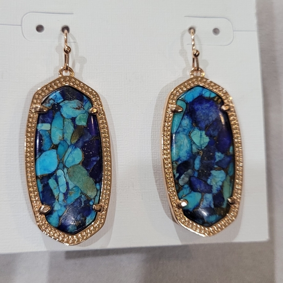 ROSE GOLD Custom Kendra Scott Bronze Veined Lapis Turquoise Elle Earrings - Picture 2 of 7
